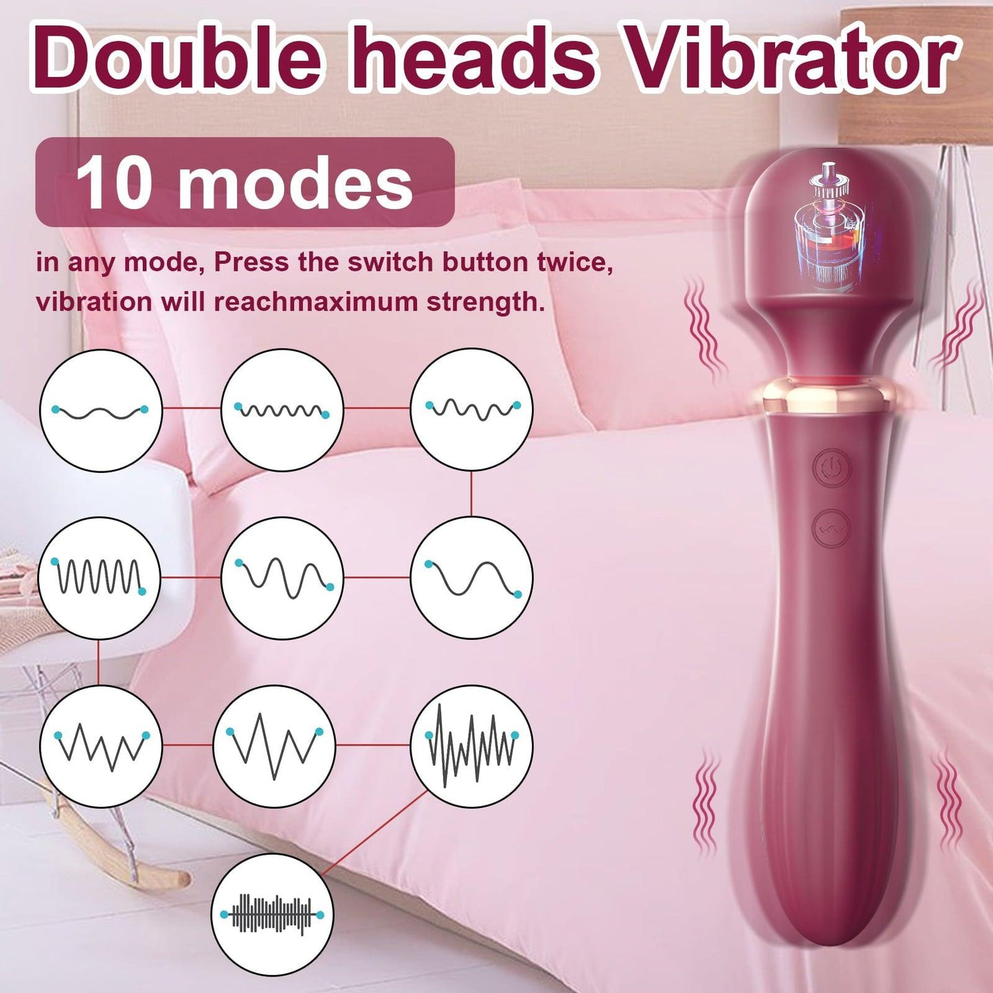 10 Vibrating Double-headed Heating Vibrator Female Wand Massager - propinkup