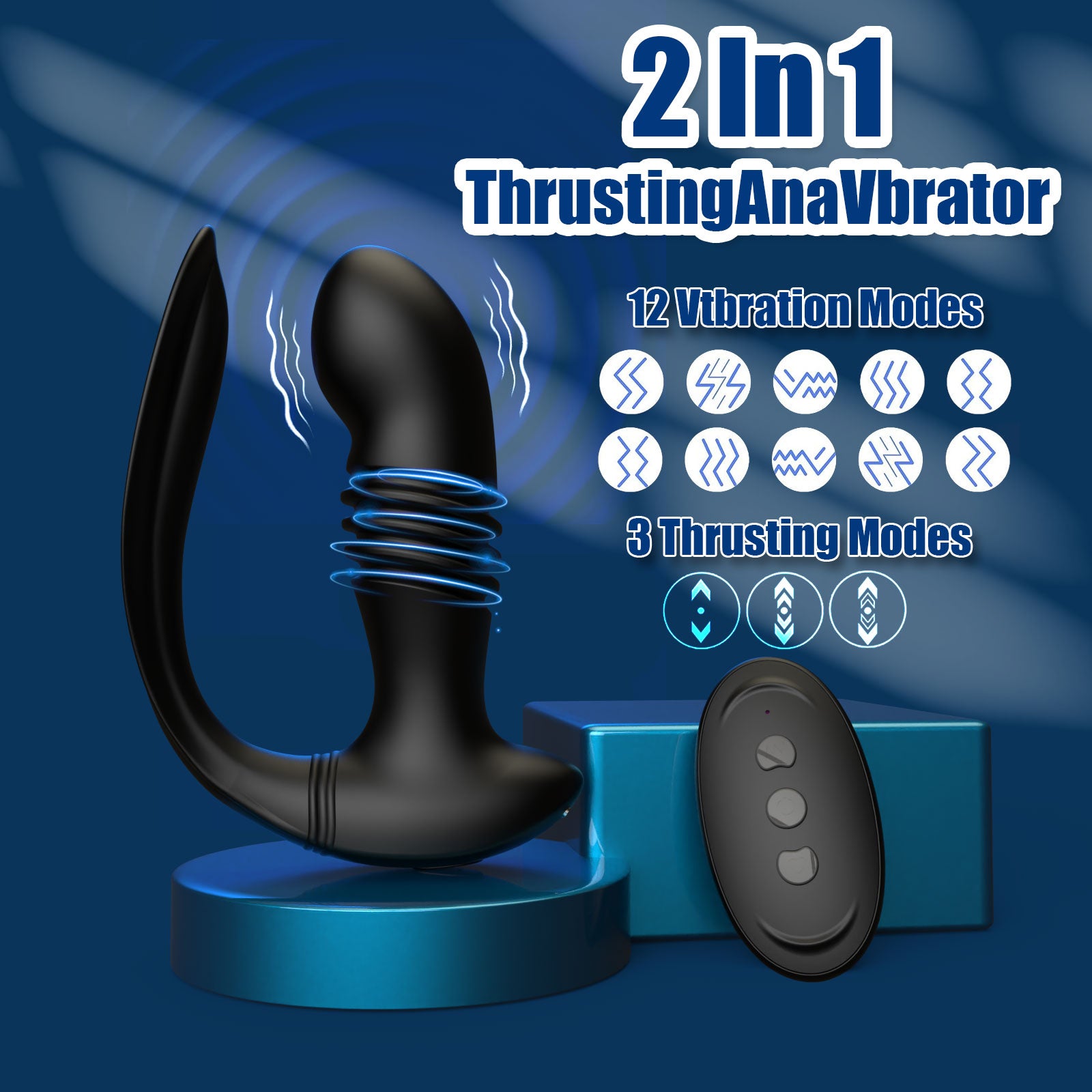 3 Telescopic 12 Vibrations Prostate Massager Remote Control Anal Plug Anal G-Spot Vibrator - propinkup