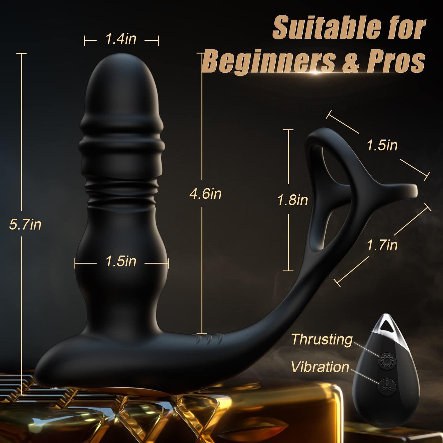 3 in 1 Thrusting and Vibrating Prostate Stimulation Anal Toy with Cock Ring - propinkup