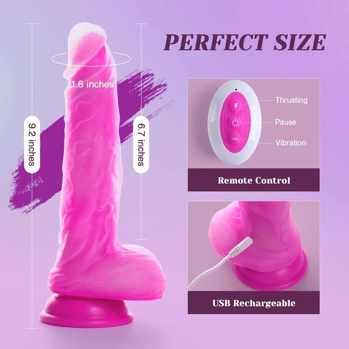 9.2in Plus Size Thrusting Dildo Vibrator Remote Heating Lifelike Dildos with Suction Cup Adult Sex Toys - propinkup