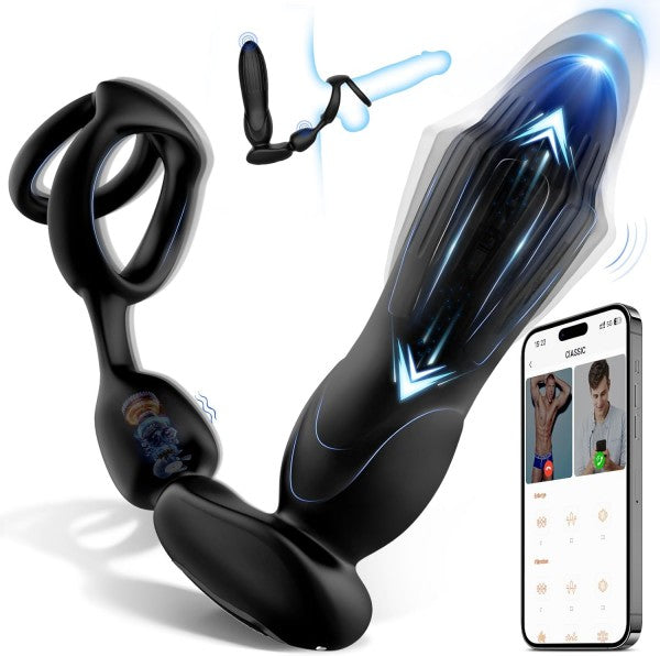 Starship Thrusting Anal Expansion Prostate Massager Vibrating Anal Vibrator Butt Plugs with Penis Rings Adult Sex Toys for Men