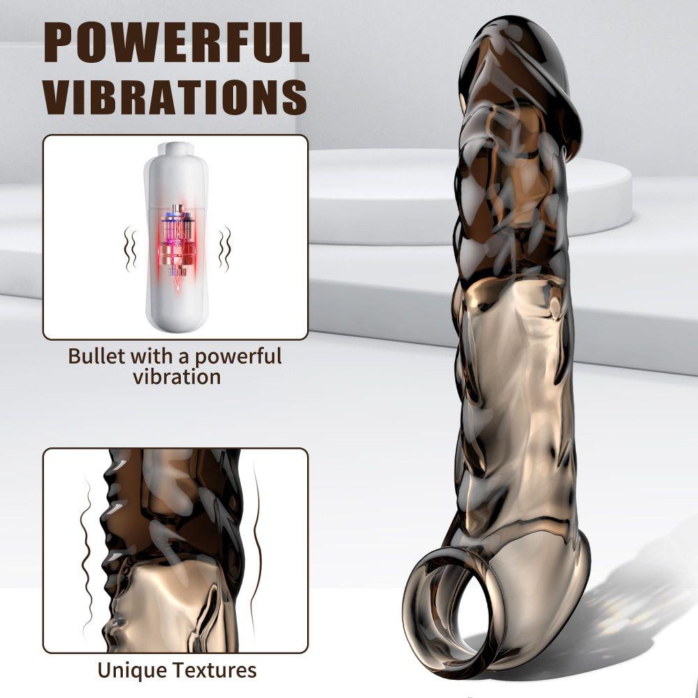 3.6 Extra Inches Penis Extender Reusable Vibrator Penis Sleeve with Cock Ring - propinkup