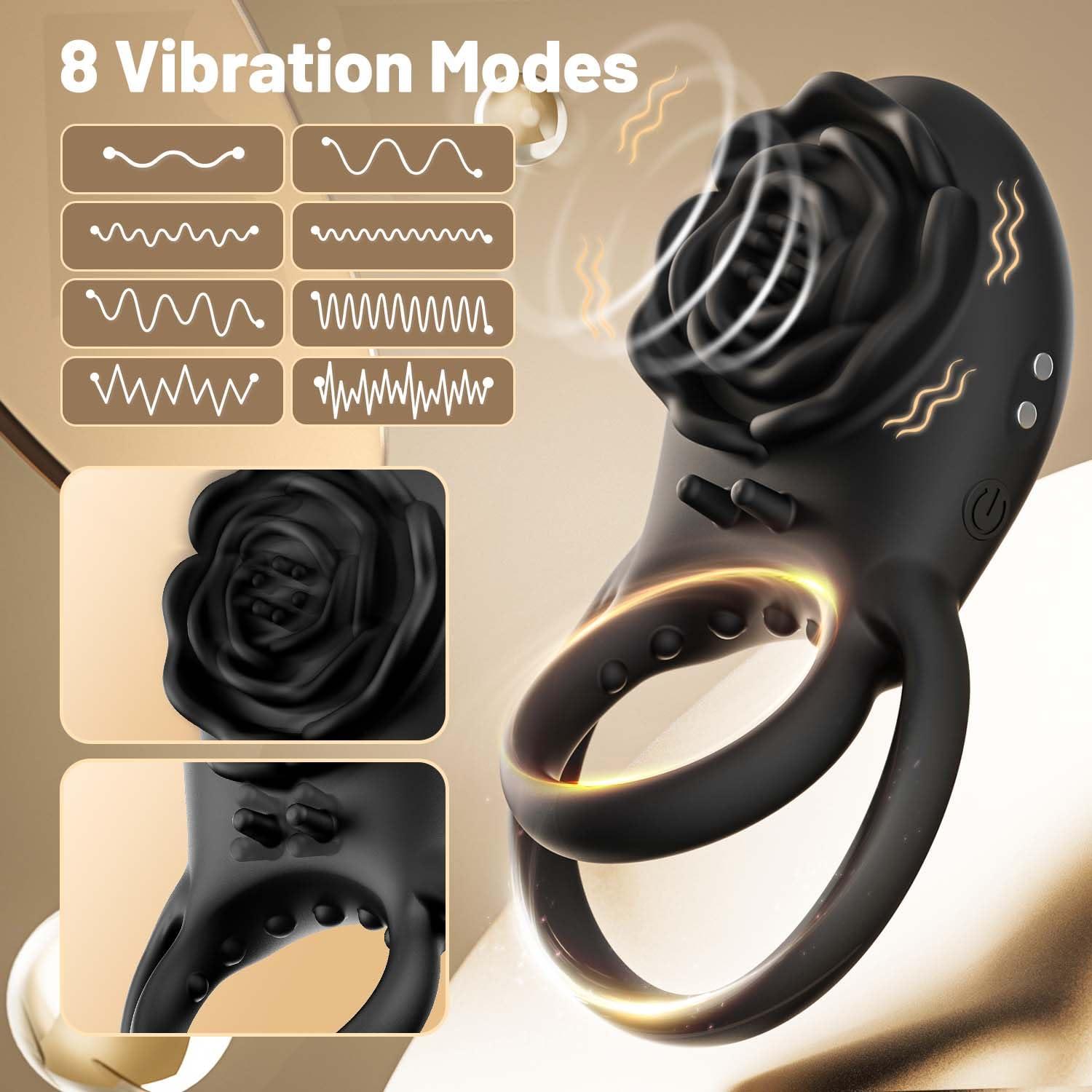 8 Vibrations Cock Ring Rose Clitoral Penis Ring Couples Sex Toys - propinkup