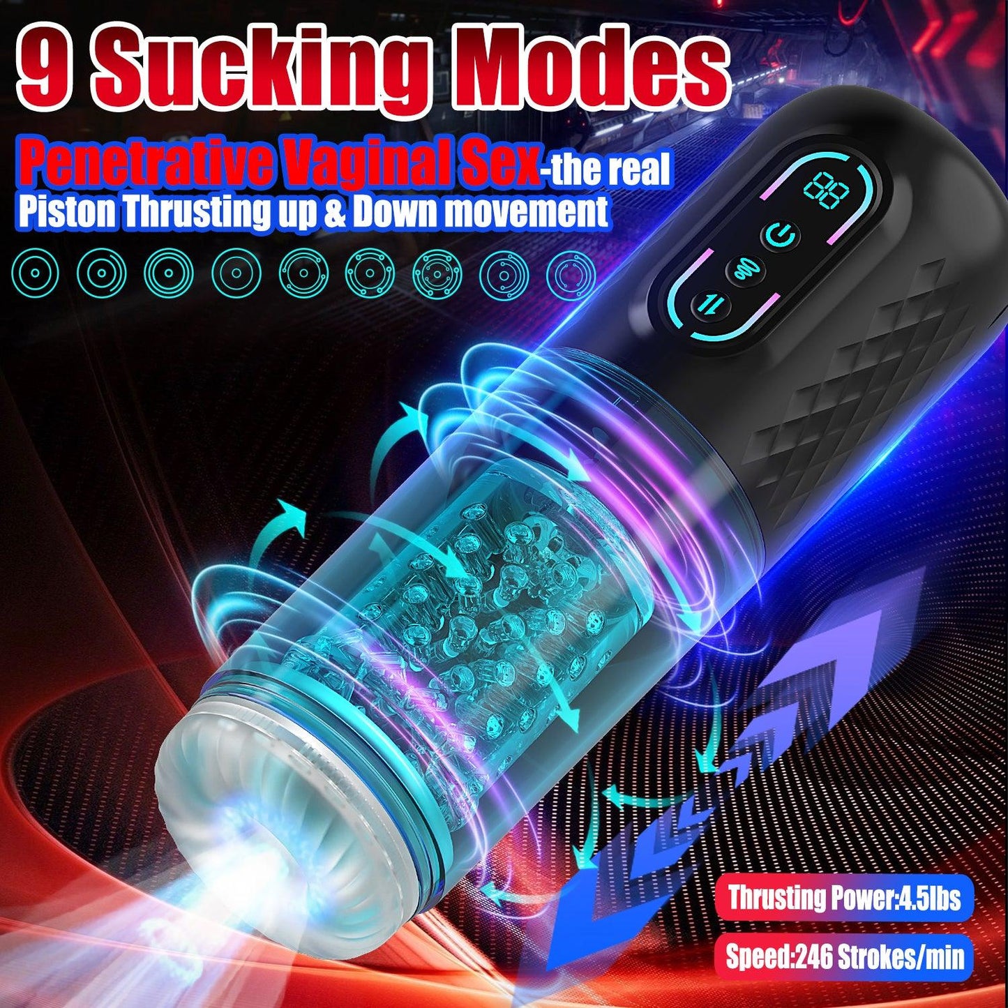 9 Rotating & Thrusting Modes Moaning Masturbator Cup Male Men Sex Toy - propinkup