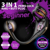 APP Control 3 in 1 Penis Cock Ring with Multi Stimulations Butt Plug Penis Vibrator - propinkup