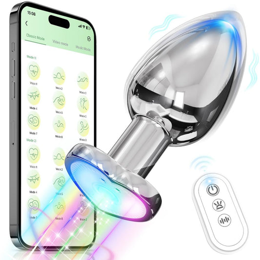 APP Control Butt Plug Heart Light Up Anal Plug with Remote Control Anal Vibrator Anal Trainer Prostate Massager - propinkup