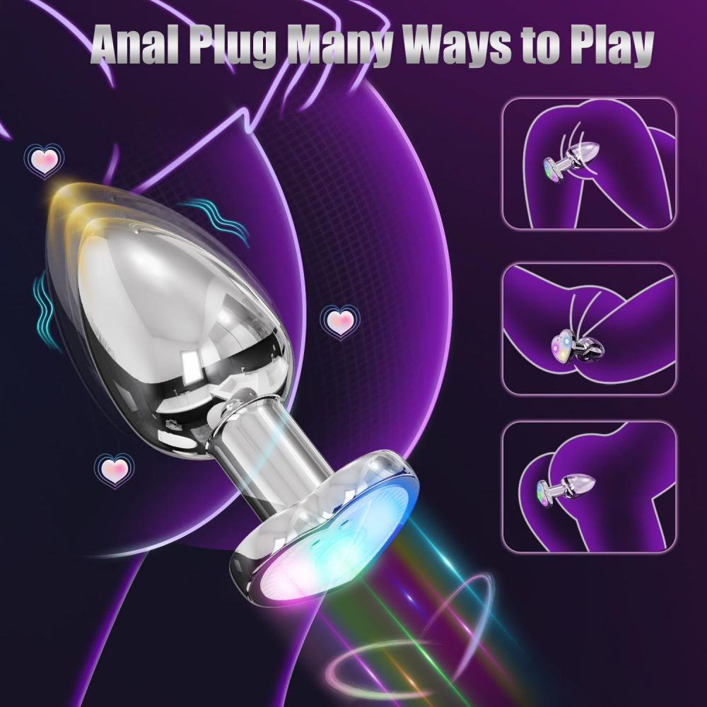 APP Control Butt Plug Heart Light Up Anal Plug with Remote Control Anal Vibrator Anal Trainer Prostate Massager - propinkup