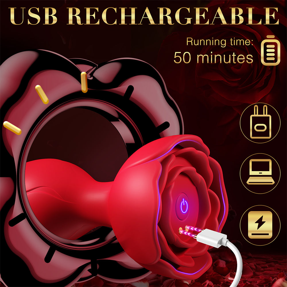 APP Remote Control Rose Butt Plug Vibrating Anal Plug Sex Toy With 9 Vibration Modes - propinkup