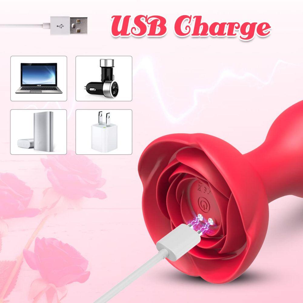 Anal Vibrators Vibrating Rose Butt Plug with 10 Modes Rose Base Silicone Rose Adult Toys - propinkup