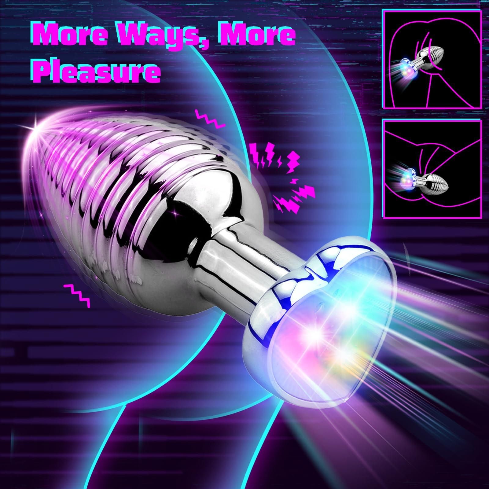 Heart Light Up APP Control Anal Plug 9 Vibration Modes Stainless Steel Anal Vibrator - propinkup