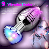 Heart Light Up APP Control Anal Plug 9 Vibration Modes Stainless Steel Anal Vibrator - propinkup