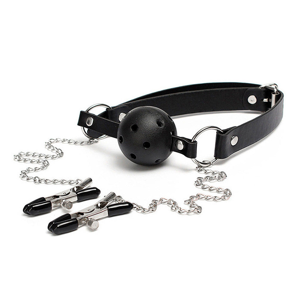 Nipple Clamps with Ball Gag Mouth Gag and Breast Clamps with Chains, Slave Restraints Ballgag for Couples, SM Bondage Sex Toys