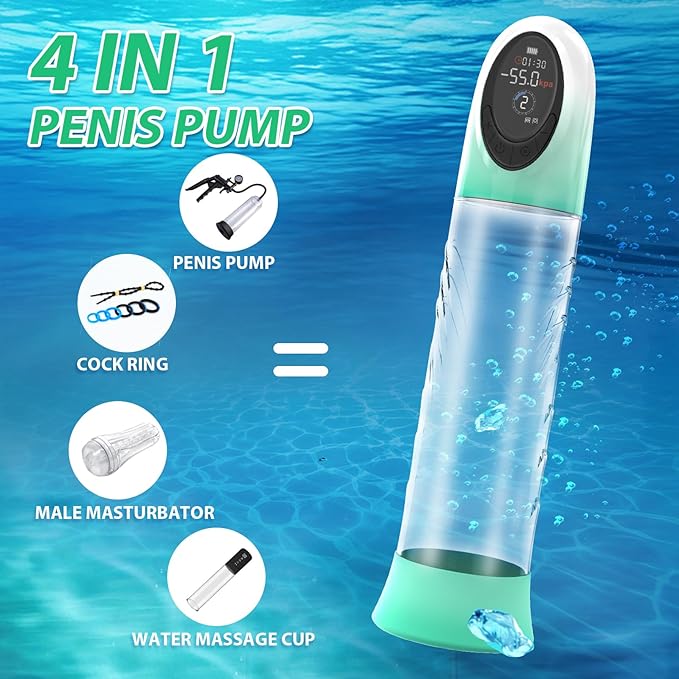 Source - 4 Pressure Levels 9 Sucking Modes Vacuum and Water Penis Pump with LCD Display