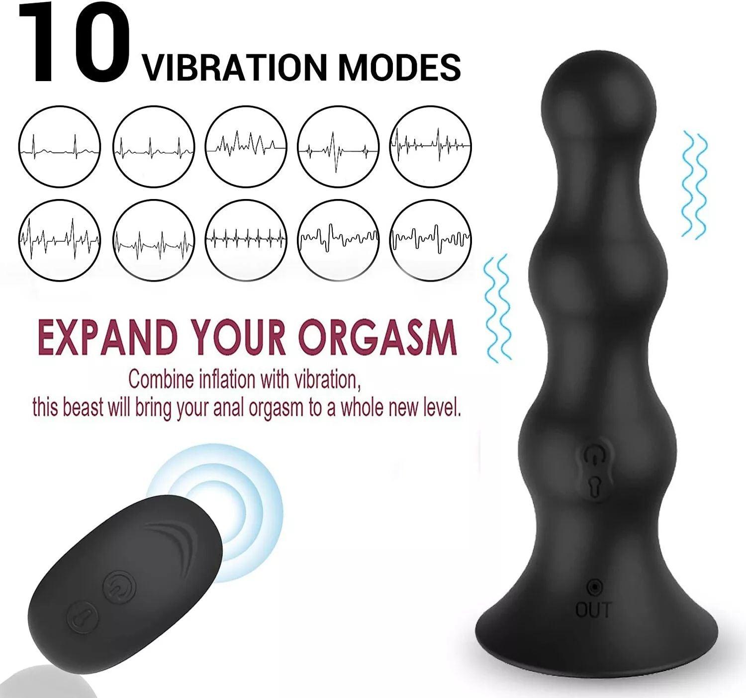 Inflatable Butt Plug 3 Anal Beads 10 Vibration Remote Control Prostate Massager - propinkup