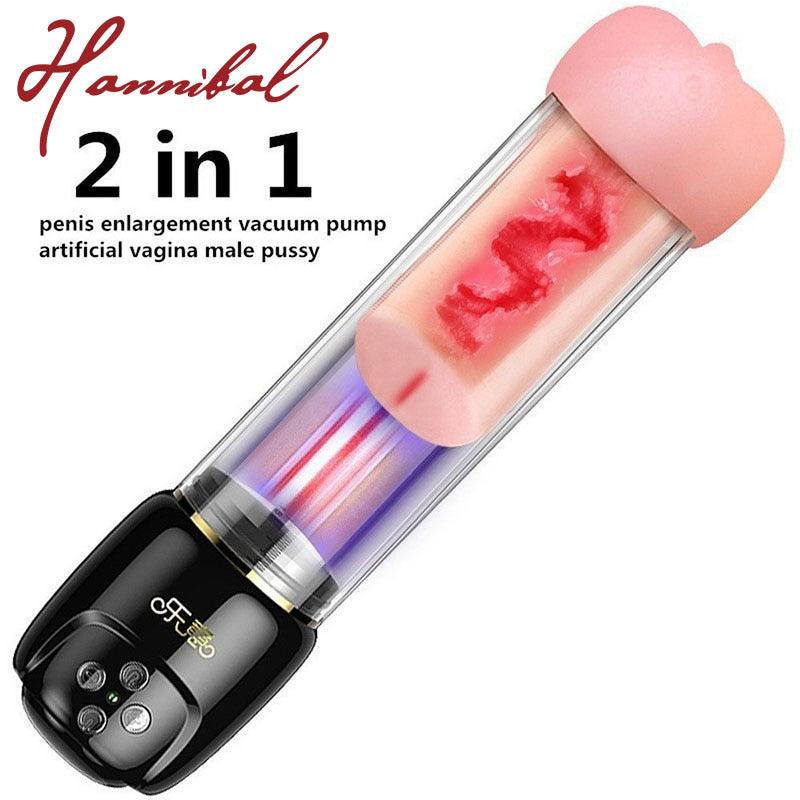 2 IN 1 Realistic Pussy Hannibal Masturbator Penis Pump - propinkup