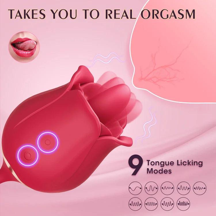 Rose Vibrator for Woman - 3 in 1 Clitoral Stimulator Tongue Licking Thrusting G Spot Dildo Vibrator with 9 Modes - propinkup