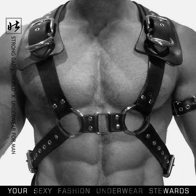 Leather Chest Bondage Harness Adjustable Shoulder Strap With Black Studs for Men - propinkup