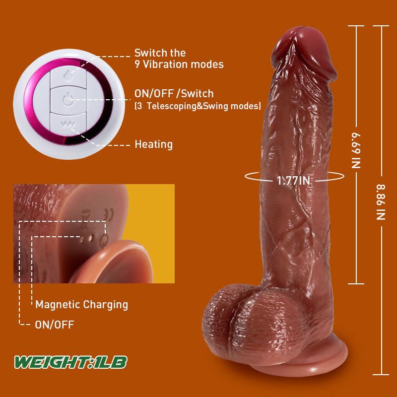 Neil 9 Vibrating 3 Telescoping Swinging Realistic Dildo Vibrator 8.86 INCH - propinkup