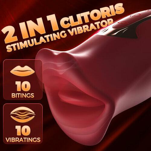 Pressb 10 Biting & 10 Vibrating Modes Stimulate Nipple Clitoral Women Vibrator - propinkup