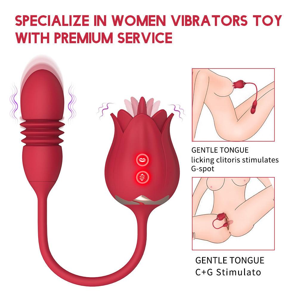 Rose Toy for woman Tongue Licking & Thrusting 2 IN 1 Vibrator Adult Sex Toy - propinkup