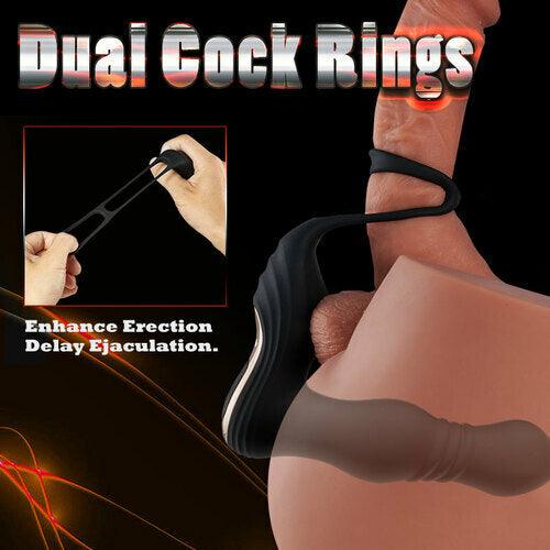 THOR 3 Thrusting 10 Vibrating Dual Cock Rings Prostate Massager - propinkup