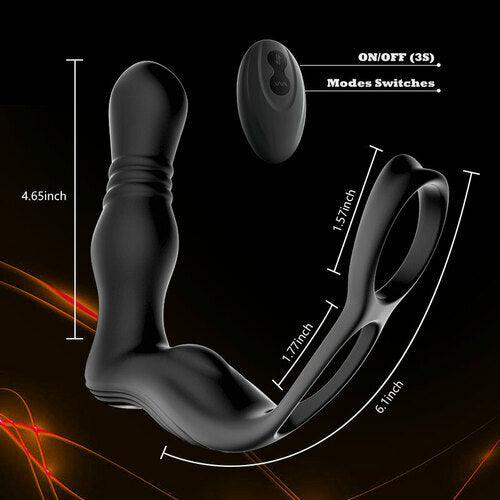 THOR 3 Thrusting 10 Vibrating Dual Cock Rings Prostate Massager - propinkup