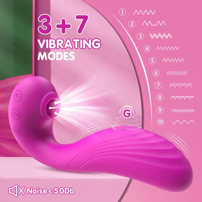 TRIPLE AROUSAL Clitoral Sucking 5 Licking 10 Vibrating G Spot Vibrator - propinkup